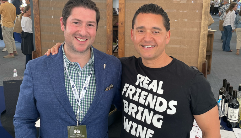 Me with Desmond Echavarrie of Scale Wine Group. His shirt says it all.